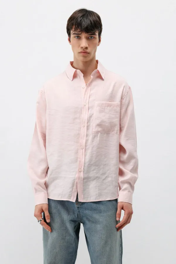 Modal Fabric Oversize Shirt with Pockets, Powder Pink