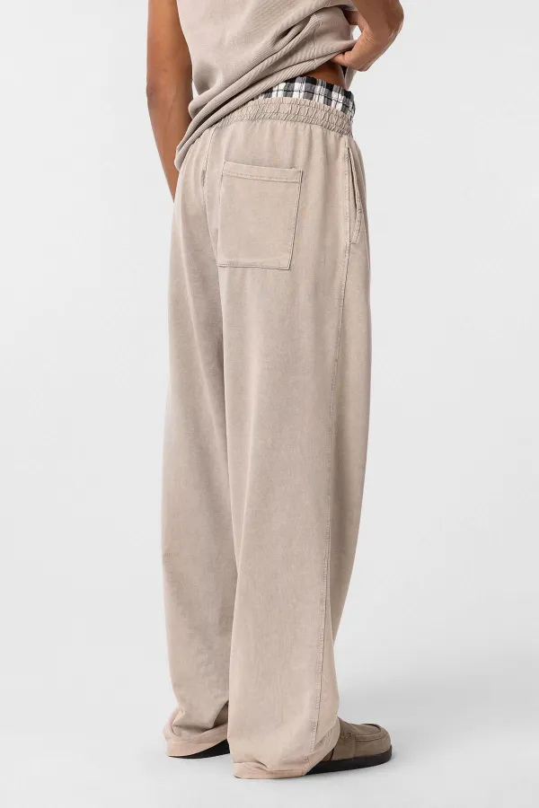 Washed Waist Detail Baggy Sweatpants with Stone