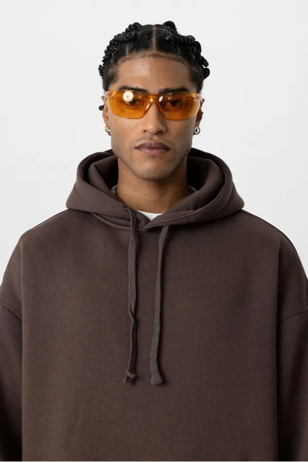 Sweat à capuche basique oversize délavé couleur café