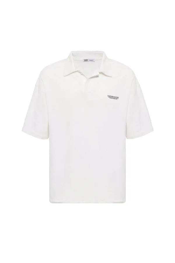 Polo Yaka Oversize Tişört Ekru