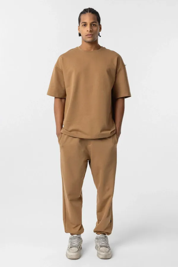 Ensemble de survêtement basique oversize à poignets élastiqués, camel