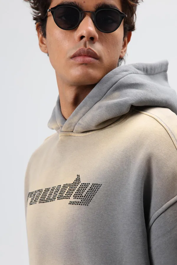 Sweat à capuche oversize imprimé délavé, gris fumé