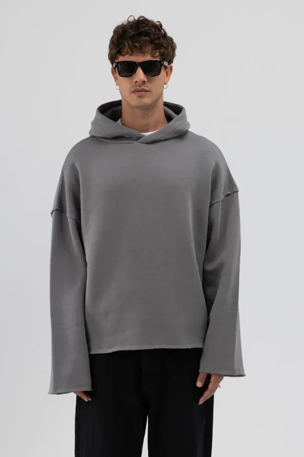 Sweat à capuche basique oversize sans coutures, gris foncé