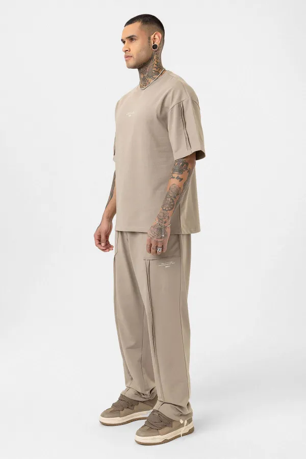 Baskılı Stoper Paça Eşofman Takım Vizon