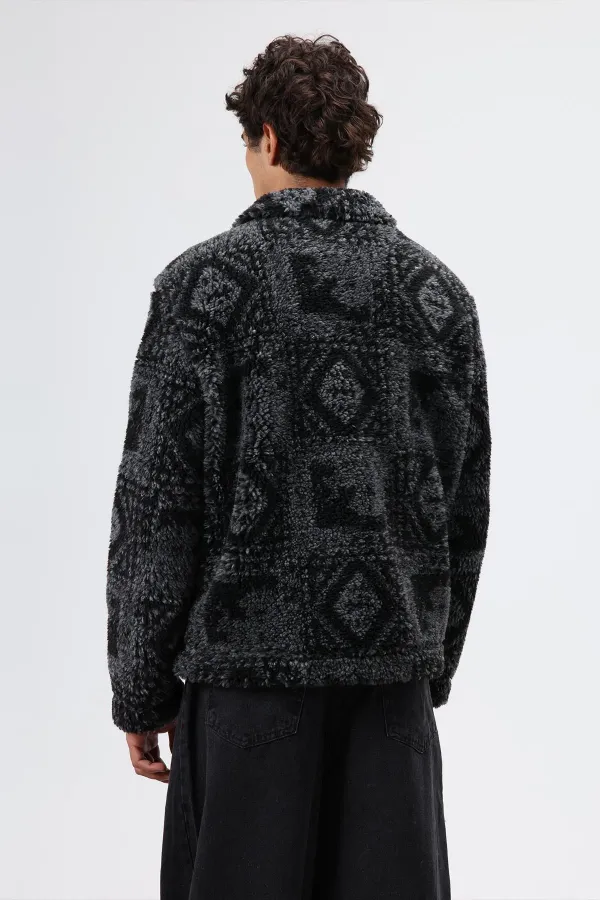 Oversize Peluş Mont Siyah