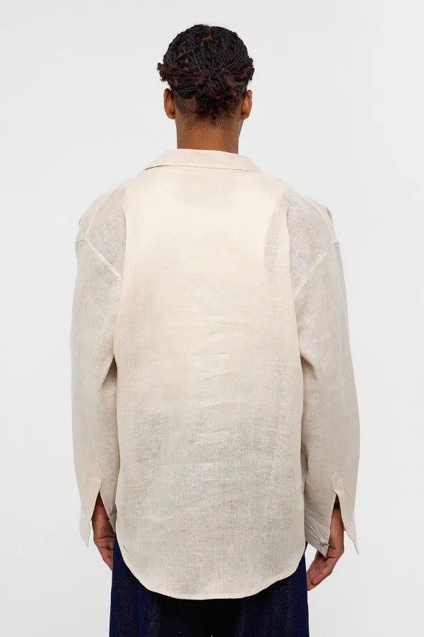 100% Linen Oversize Long-Sleeve Shirt Beige