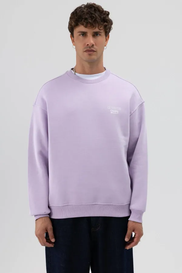 Sweat-shirt oversize à col rond imprimé lilas