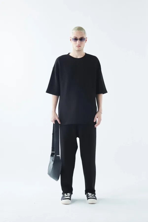 Oversize Basıc Triko Eşofman Takım Siyah