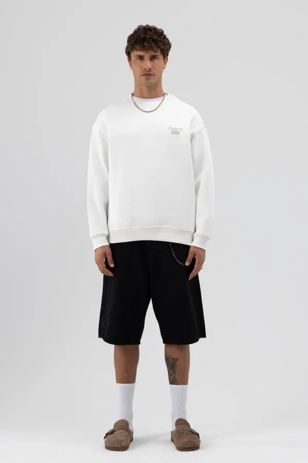 Sweat-shirt oversize à col rond imprimé, écru