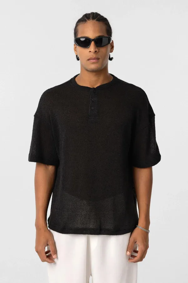 Basic Oversize Button-Down T-Shirt Black