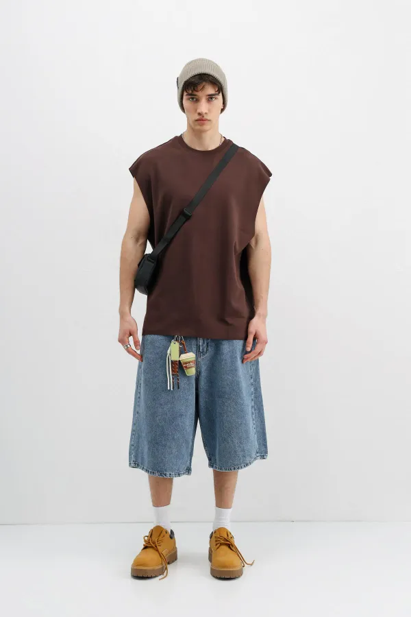 T-shirt basique oversize sans manches, marron