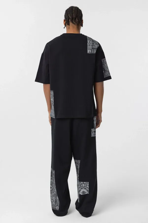 Etnik Desenli Oversize Eşofman Takım Siyah