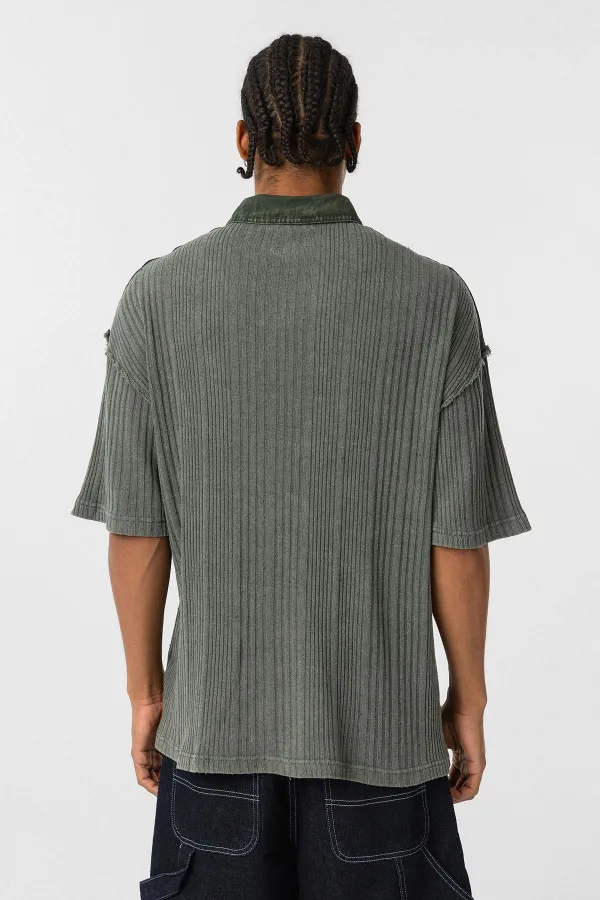 Washed Oversize Polo Shirt Khaki