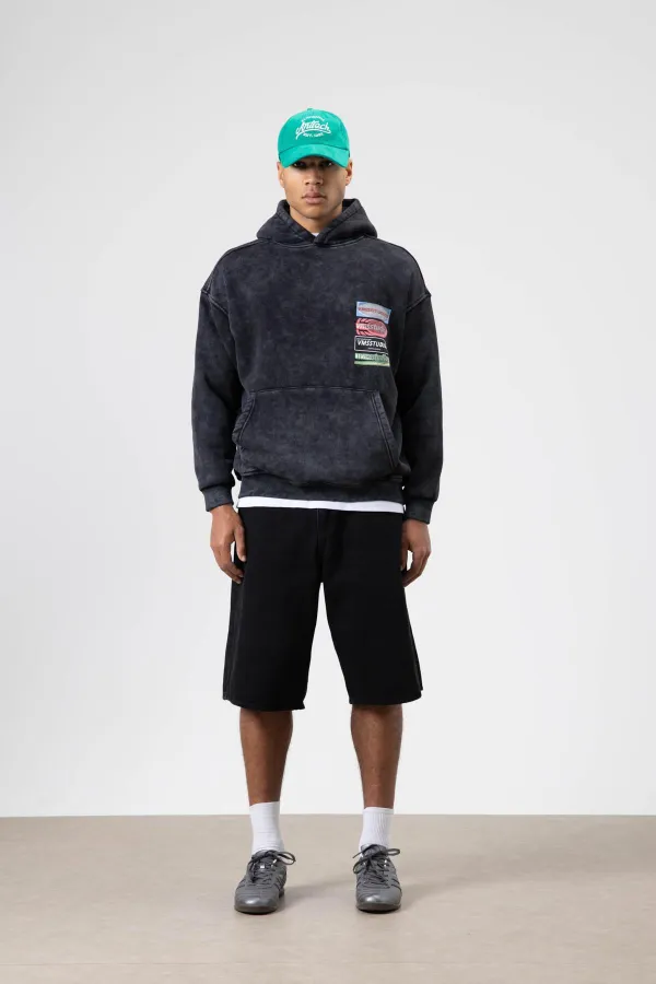 Sweat à capuche oversize noir à imprimé délavé