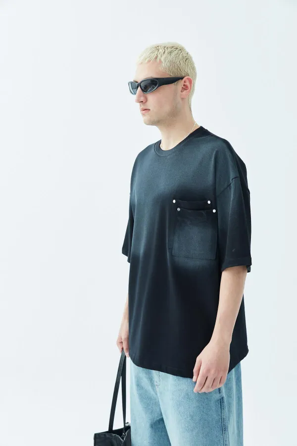 Washed Oversize T-Shirt with Pocket Detail, Black