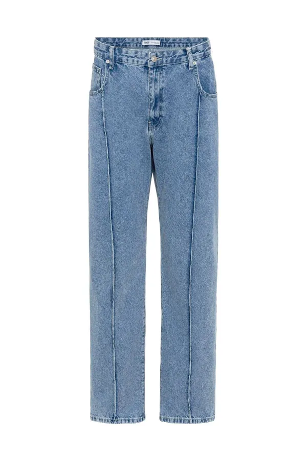 Relaxed Fit Jeans with Stitching Detail, Light Blue Melange