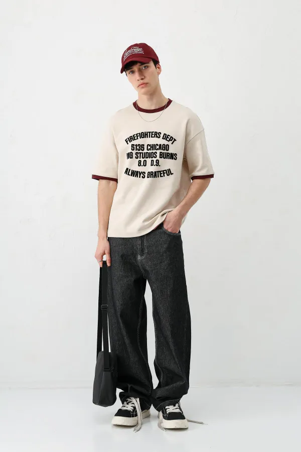 Printed Crew Neck Oversize T-Shirt Stone