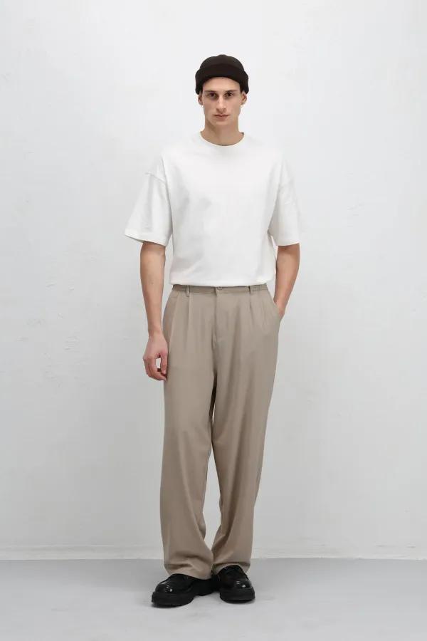 Baggy Fit Kumaş Pantolon Bej