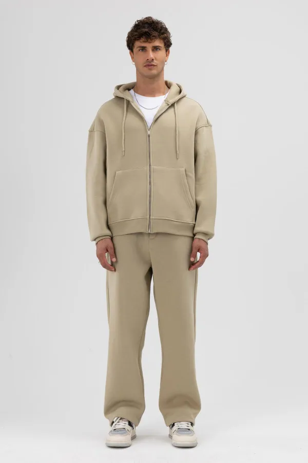 Sweat-shirt à capuche basique oversize zippé kaki