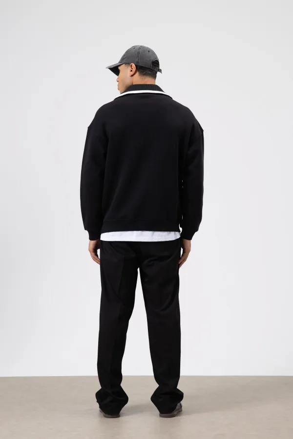 Sweat-shirt noir oversize à col zippé