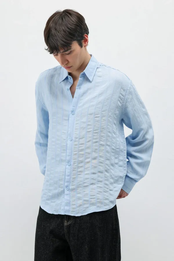 Çizgili Oversize Gömlek Mavi