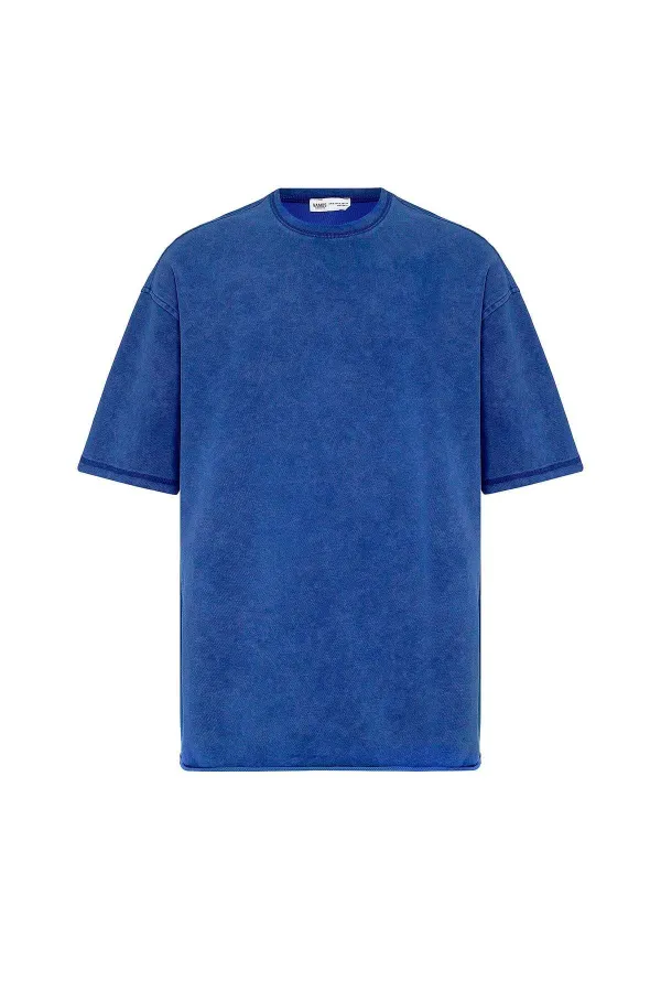 Yıkamalı Basic Oversize Tişört Saks