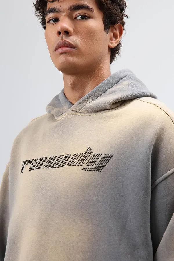 Sweat à capuche oversize imprimé délavé, gris fumé