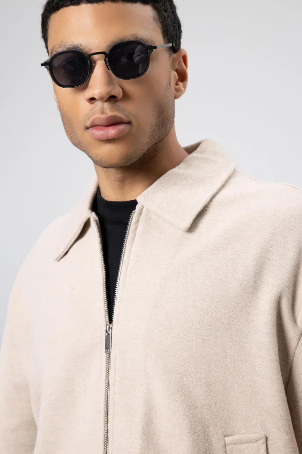 Veste oversize zippée en cachemire beige