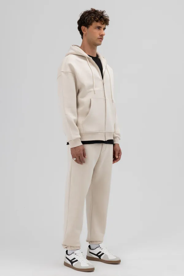 Sweat à capuche oversize basique zippé couleur pierre