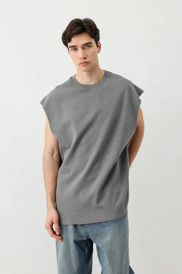 Basic Sleeveless T-Shirt, Dark Gray