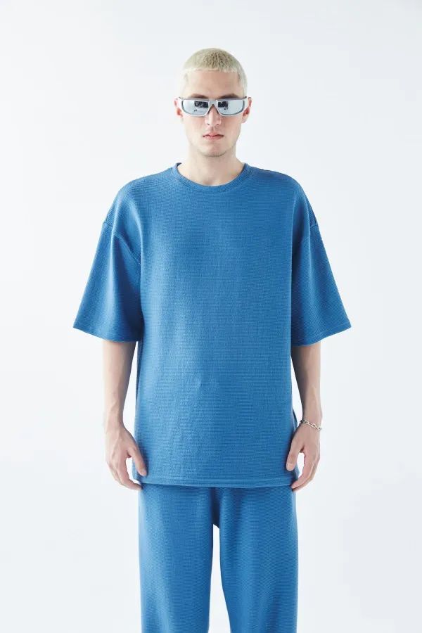Oversize Basıc Triko Eşofman Takım Mavi Oversize Basıc Triko Eşofman Takım Mavi