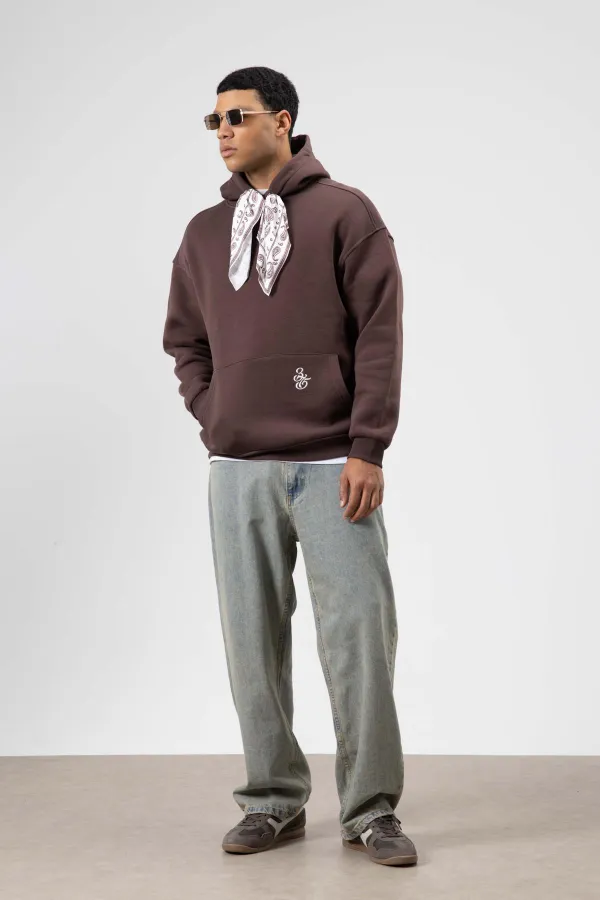 Oversize Hooded Sweatshirt with Scarf Detail, Brown