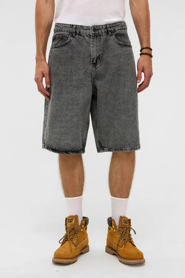 Oversize Bermuda Denim Şort Gri