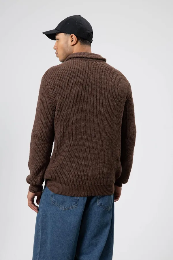 Oversize Zip-Up Knit Cardigan, Mink Color