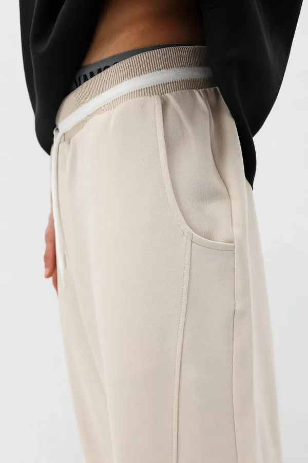 Bağcıklı Baggy Fit Eşofman Alt Taş