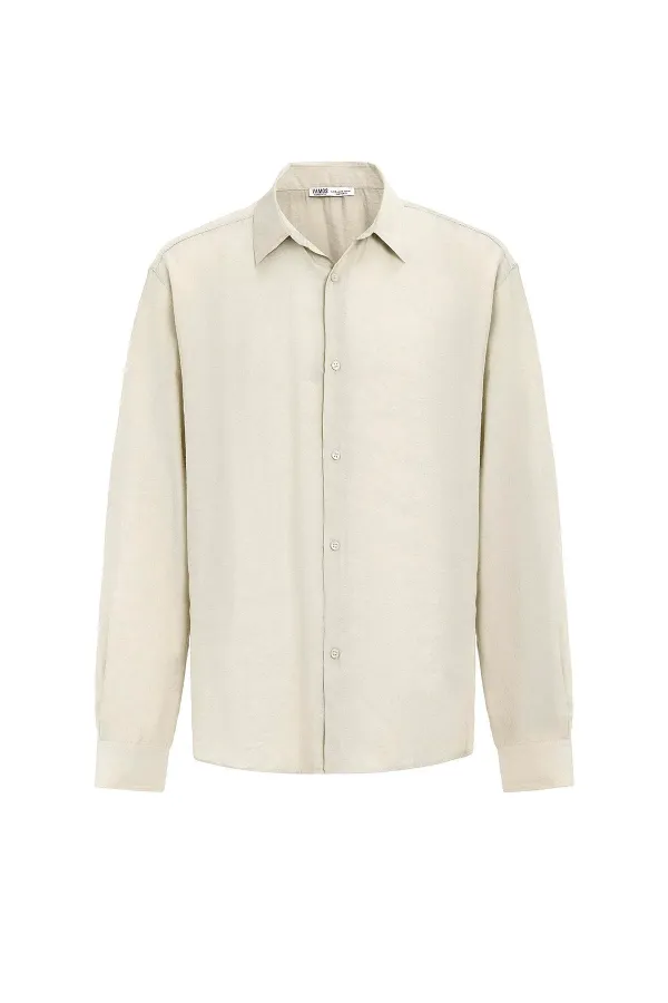 Basic Oversize Long-Sleeve Modal Blend Shirt, Beige