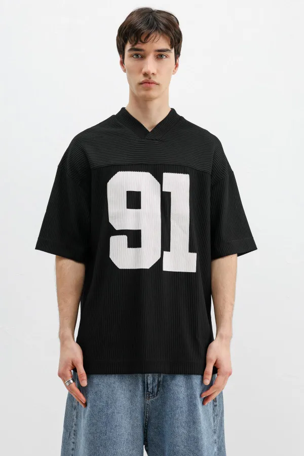 Printed Corduroy Oversize T-Shirt Black