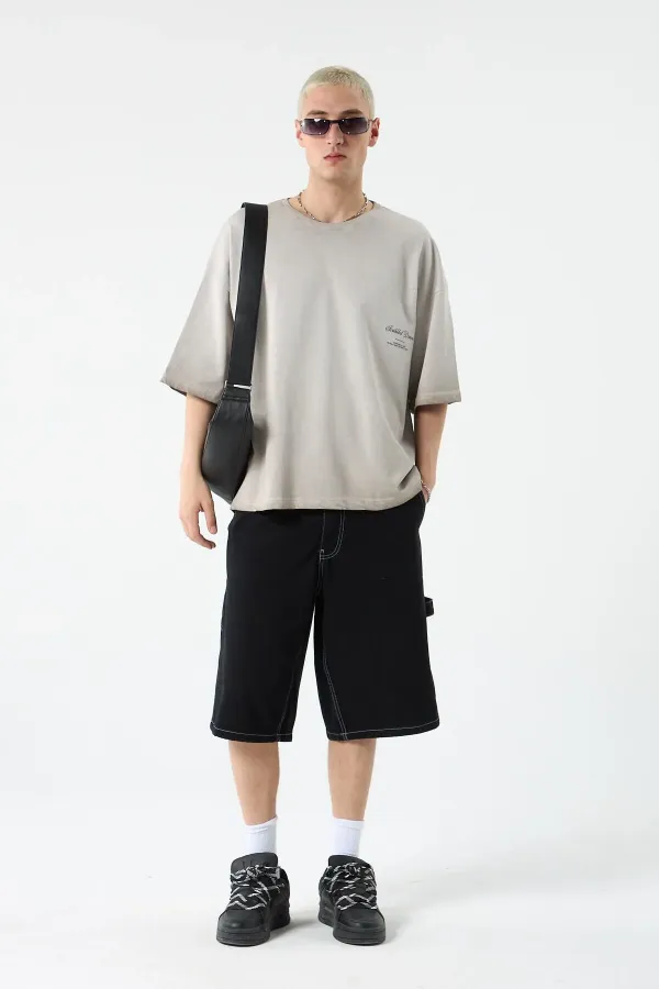 Yıkamalı Crop Tişört Taş