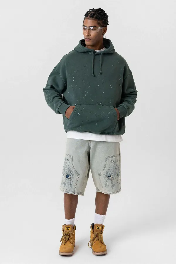 Premıum Yıkamalı Kapüşonlu Oversize Sweatshirt Koyu Yesıl