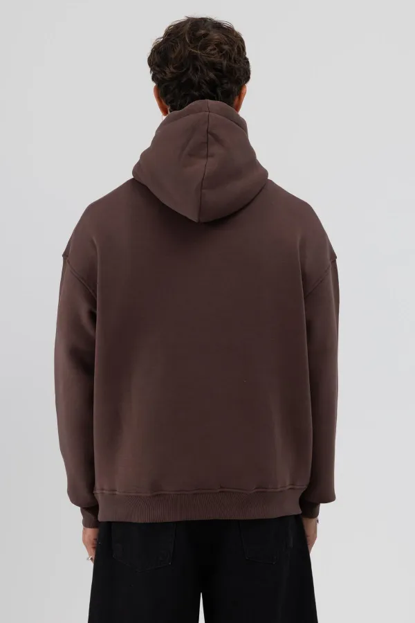 Basic Oversize Hooded Sweatshirt, Brown