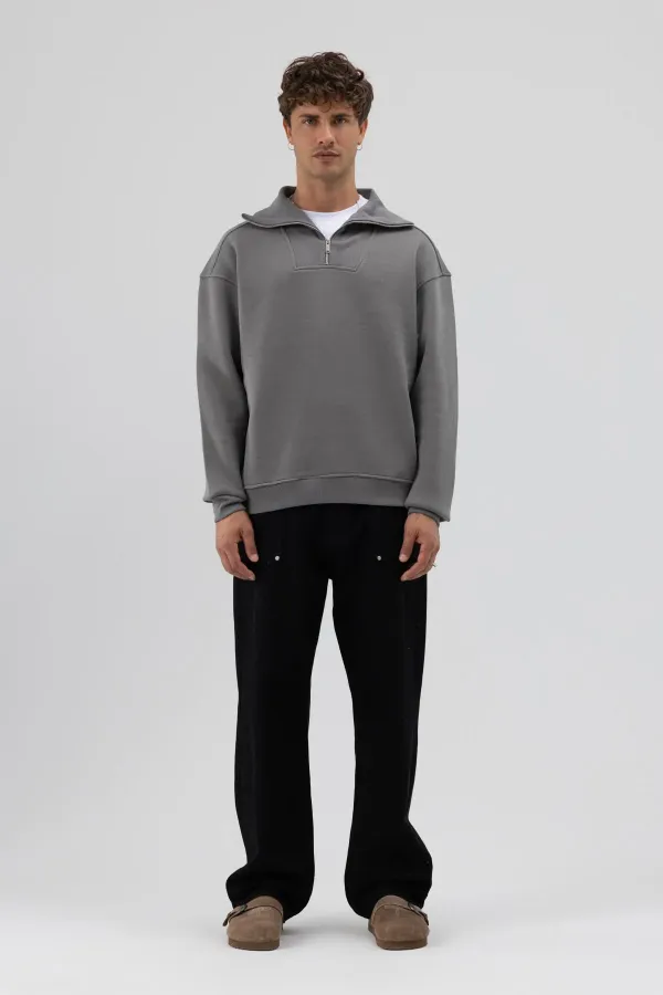 Sweat-shirt basique à fermeture éclair, gris foncé