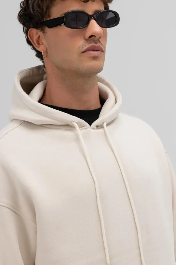 Basic Oversize Kapüşonlu Sweatshirt Taş