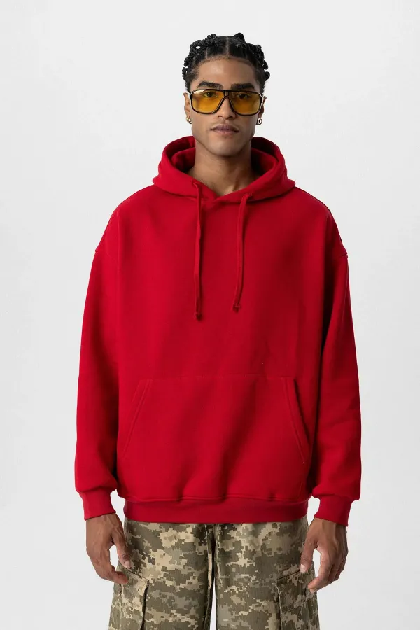 Sweat à capuche oversize basique avec poche, rouge