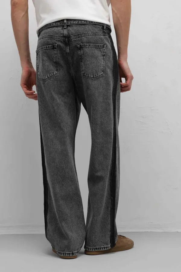 Jean baggy rayé gris avec ceinture