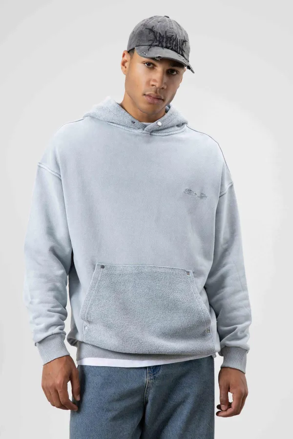 Sweat à capuche gris oversize à imprimé délavé