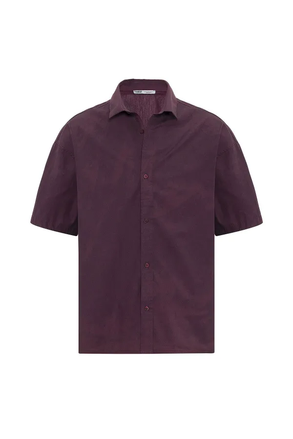 Oversize Washed Poplin Shirt, Burgundy
