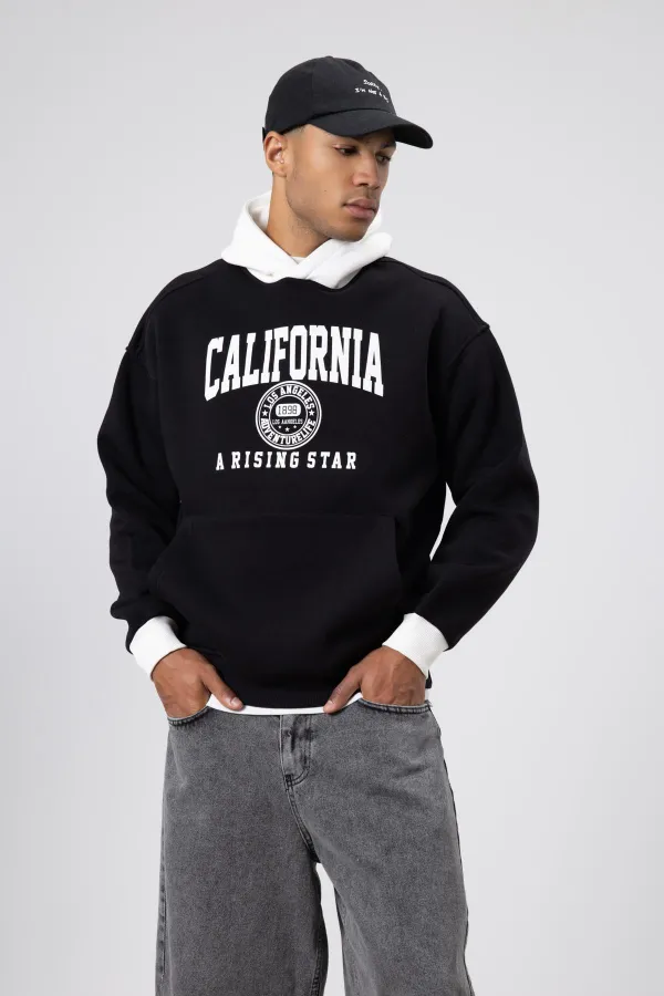 Sweat-shirt oversize noir imprimé bicolore