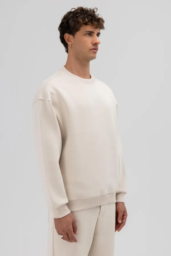 Sweat-shirt basique à col rond oversize couleur pierre