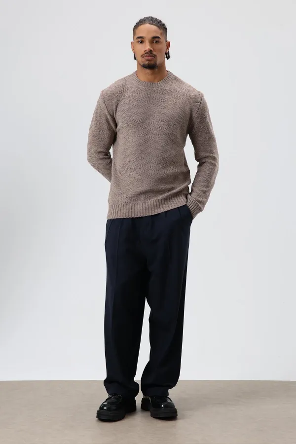 Pull oversize à col rond en maille, couleur vison