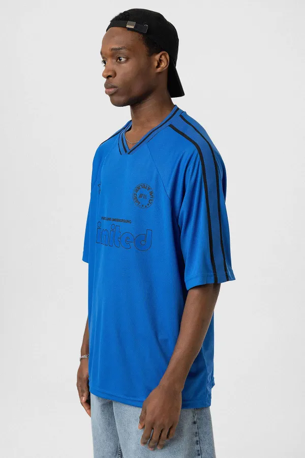 Printed Oversize Jersey T-Shirt (Navy Blue)